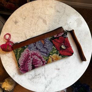 Nena & Co. Floral Embroidered Clutch with Leather Accents